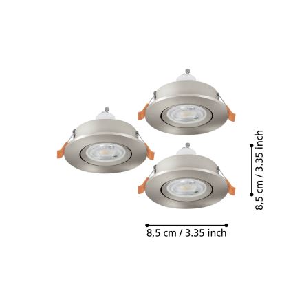 Eglo - RINKINYS 3x LED vonios kambario įleidžiamieji taškiniai šviestuvai 1xGU10/4,5W/230V IP44 matinis chromas