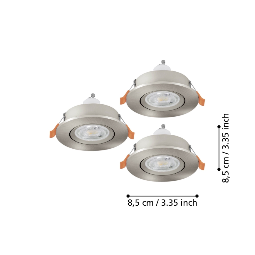 Eglo - RINKINYS 3x LED vonios kambario įleidžiamieji taškiniai šviestuvai 1xGU10/4,5W/230V IP44 matinis chromas