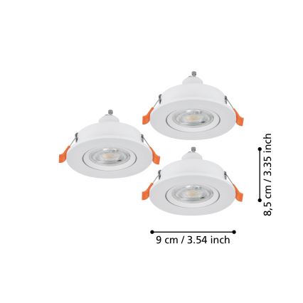 Eglo - Komplektas 3 vnt. LED įleidžiami taškiniai šviestuvai 1xGU10/4,5W/230V, balti