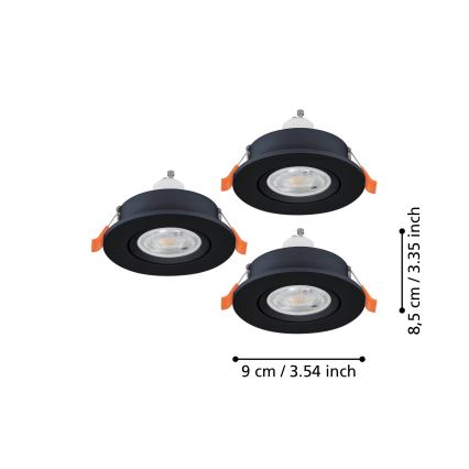 Eglo - 3 vnt. LED įmontuojamų taškinių šviestuvų komplektas 1xGU10/4,5W/230V, juodas