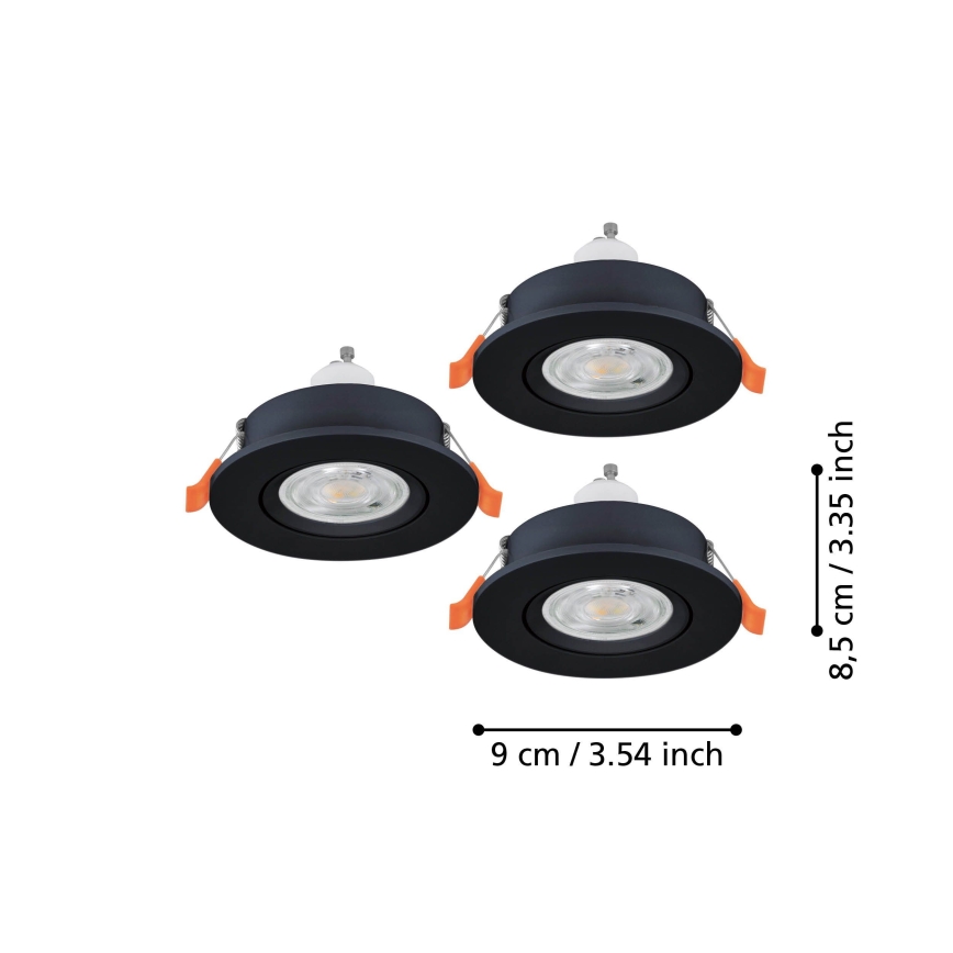 Eglo - 3 vnt. LED įmontuojamų taškinių šviestuvų komplektas 1xGU10/4,5W/230V, juodas