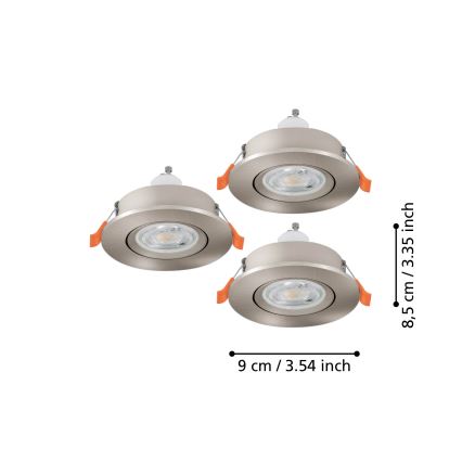 Eglo - KOMPLEKTAS 3x LED įleidžiamas taškinis šviestuvas 1xGU10/4,5W/230V matinis chromas