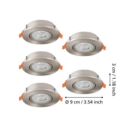 Eglo - Komplektas 5 vnt. įleidžiamų LED taškinių šviestuvų LED/4,8W/230V 2700/4000/6500K matinis chromas