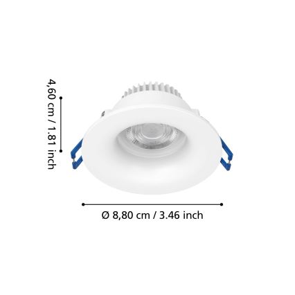 Eglo - LED vonios įleidžiamas šviestuvas LED/4,9W/230V 2700/4000/6500K skersm. 8,8 cm IP65 balta
