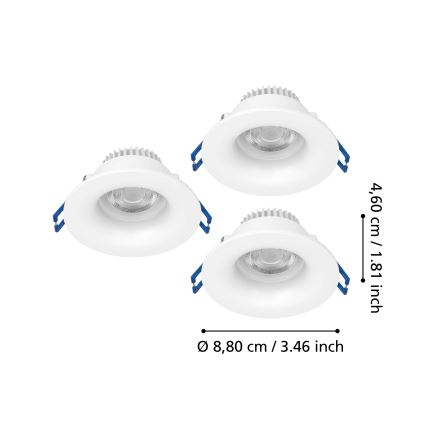 Eglo - Komplektas 3 vnt. vonios kambario įleidžiamas LED šviestuvas LED/4,9W/230V 2700/4000/6500K skersm. 8,8 cm IP65 balta