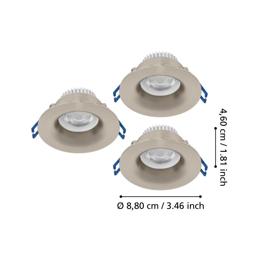 Eglo - Komplektas 3x LED vonios įleidžiamas šviestuvas LED/4,9W/230V 2700/4000/6500K Ø 8,8 cm IP65 matinis chromas