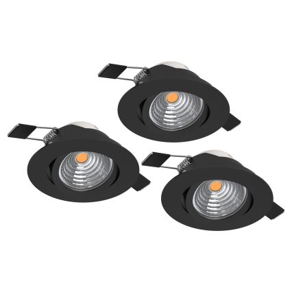 Eglo - Komplektas 3 vnt. dimeriuojamų įleidžiamų LED šviestuvų LED/6,4W/230V, skersmuo 8,8 cm, juodi