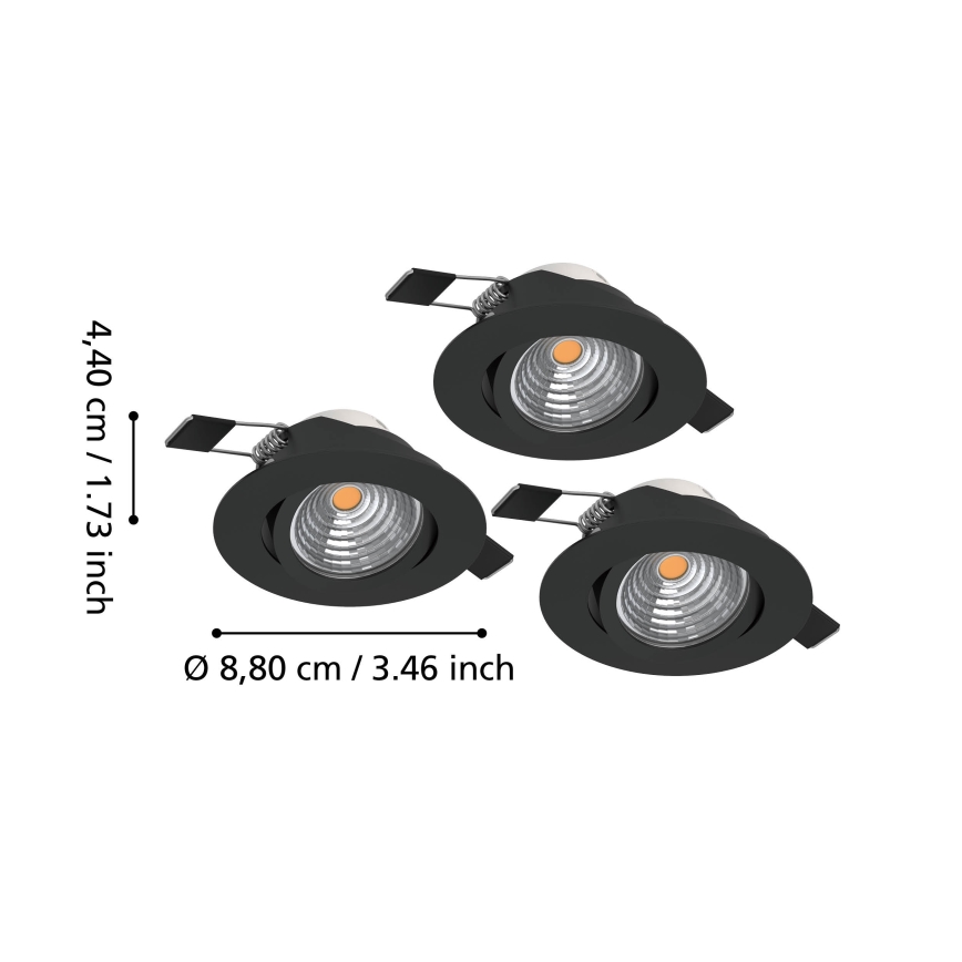 Eglo - Komplektas 3 vnt. dimeriuojamų įleidžiamų LED šviestuvų LED/6,4W/230V, skersmuo 8,8 cm, juodi