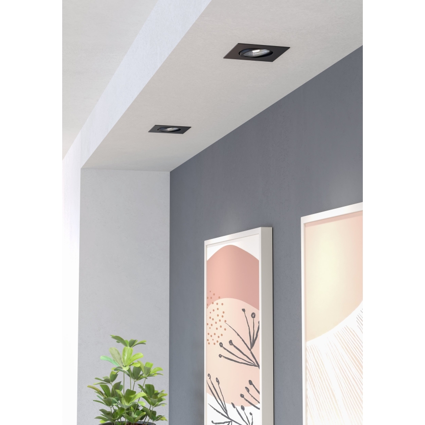 Eglo - Komplektas 3x dimeriu reguliuojami įleidžiami LED šviestuvai LED/4,8W/230V 8,8x8,8 cm juodi