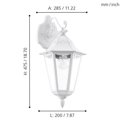 Eglo - Sieninis lauko šviestuvas 1xE27/60W/230V