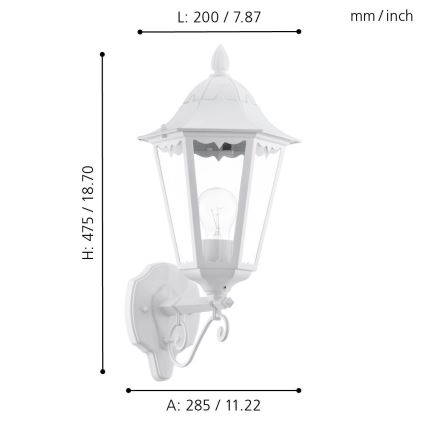 Eglo - Sieninis lauko šviestuvas 1xE27/60W/230V