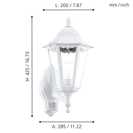 Eglo - Sieninis lauko šviestuvas su jutikliu 1xE27/60W/230V