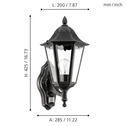 Eglo - Sieninis lauko šviestuvas su jutikliu 1xE27/60W/230V