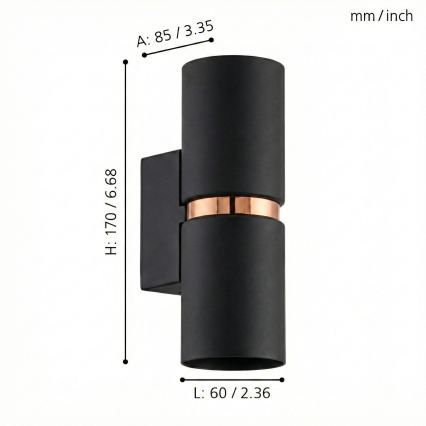 Eglo 95371 - LED sieninis šviestuvas PASSA 2xGU10-LED/4W/230V