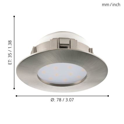 Eglo - KOMPLEKTAS 3x LED įleidžiamas lubinis šviestuvas PINEDA 1xLED/4,9W/230V