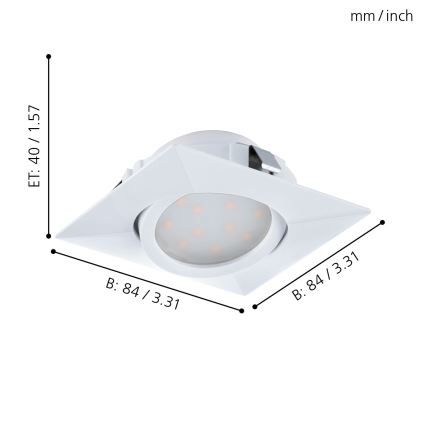 Eglo - KOMPLEKTAS 3x LED įleidžiamas lubinis šviestuvas PINEDA 1xLED/4,9W/230V
