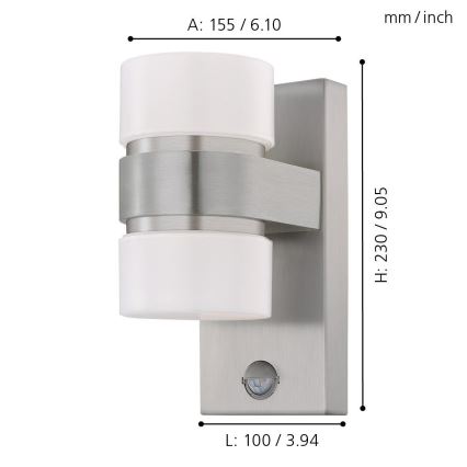 Eglo - LED sieninis lauko šviestuvas su jutikliu 2xLED/6W IP44