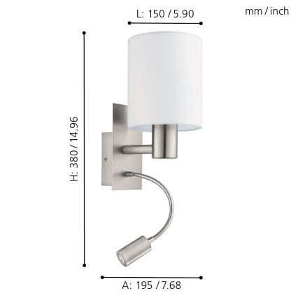 Eglo - LED sieninis šviestuvas 1xE27/40W+LED/3,8W balta