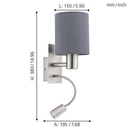 Eglo - LED Sieninis šviestuvas 1xE27/40W+LED/3,8W pilkas