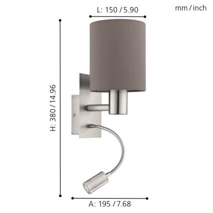 Eglo - Sieninis LED šviestuvas 1xE27/40W+LED/3.8W pilkas