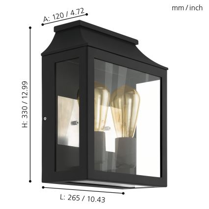 Eglo - Lauko sieninis šviestuvas 2xE27/60W/230V IP44