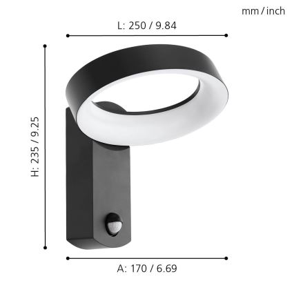 Eglo - Sieninis LED lauko šviestuvas su jutikliu LED/11W/230V