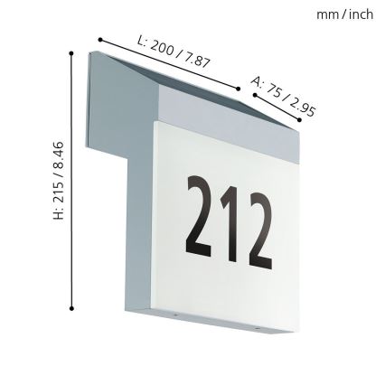 Eglo - Saulės energijos namo numeris LED/2W/3,7V 2000 mAh IP44
