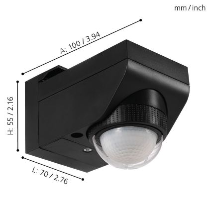 Eglo 97467 - Lauko judesio ir sutemų daviklis DETECT ME 4 12 m juodas IP44