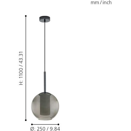Eglo 97633 - Kabanti liustra ant laido TINDARI 1xE27/60W/230V dūminė juoda