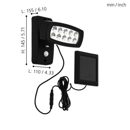 Eglo - LED sieninis šviestuvas su jutikliu, įkraunamas saulės energija LED/1,2V 600 mAh IP44