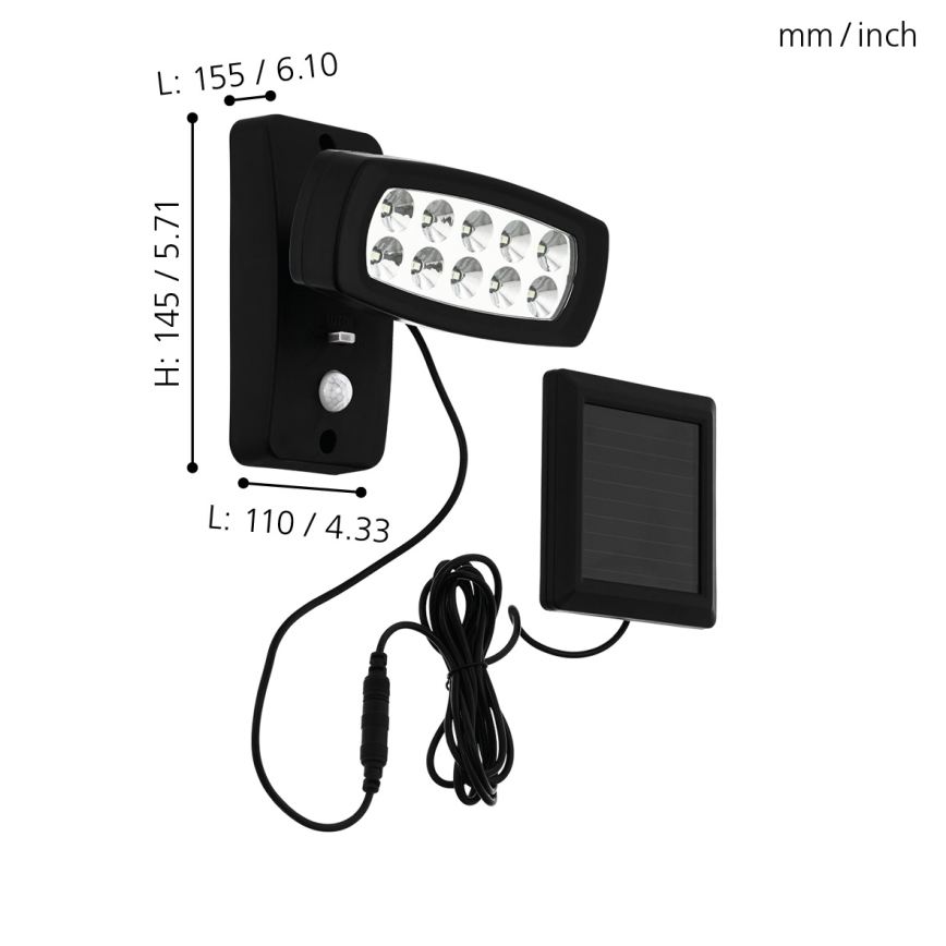 Eglo - LED sieninis šviestuvas su jutikliu, įkraunamas saulės energija LED/1,2V 600 mAh IP44