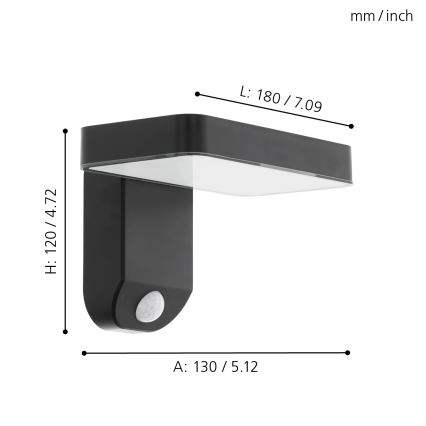 Eglo - LED sieninis šviestuvas su jutikliu, įkraunamas saulės energija LED/4,5W/3,7V IP44