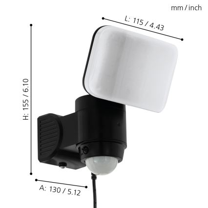 Eglo - LED sieninis šviestuvas su jutikliu, įkraunamas saulės energija LED/3,7V 1800 mAh IP44
