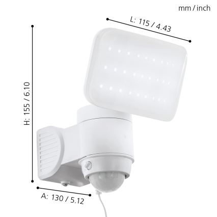 Eglo - LED sieninis šviestuvas su jutikliu, įkraunamas saulės energija LED/3,7V 1800 mAh IP44