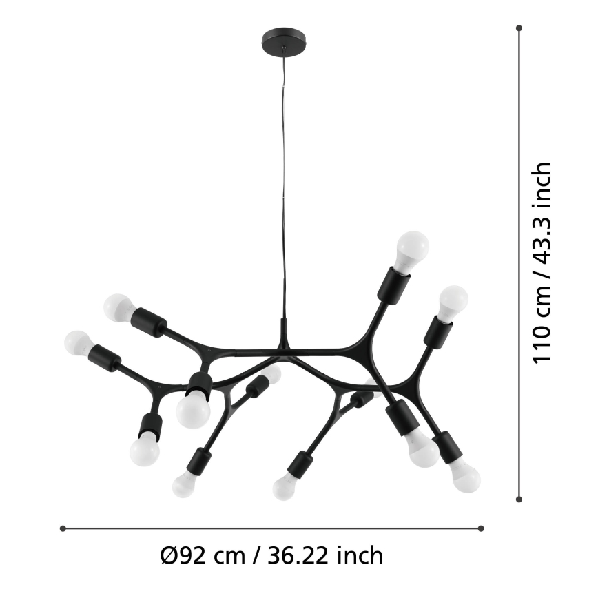 Eglo - Sietynas, kabinamas ant virvės 12xE27/60W/230V