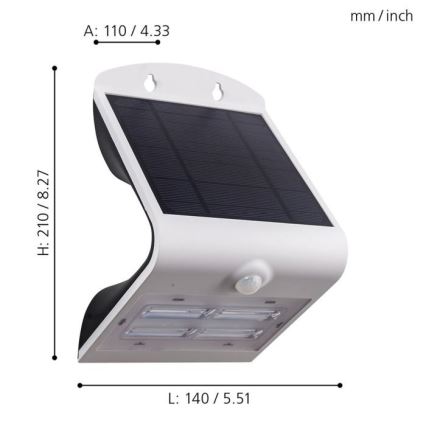 Eglo - Saulės energijos šviestuvas su jutikliu LED/3,2W/3,7V 2000 mAh IP54