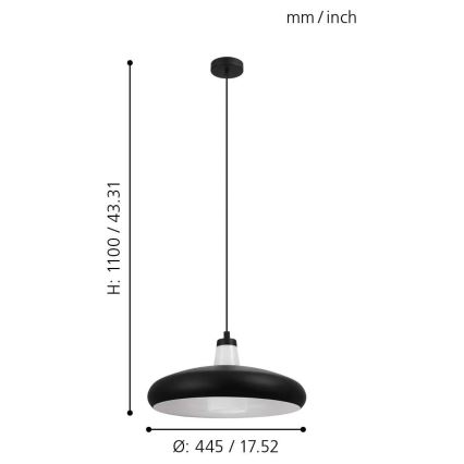 Eglo - LED RGB Pritemdomas sietynas, kabinamas ant virvės TABANERA-C 1xE27/9W/230V