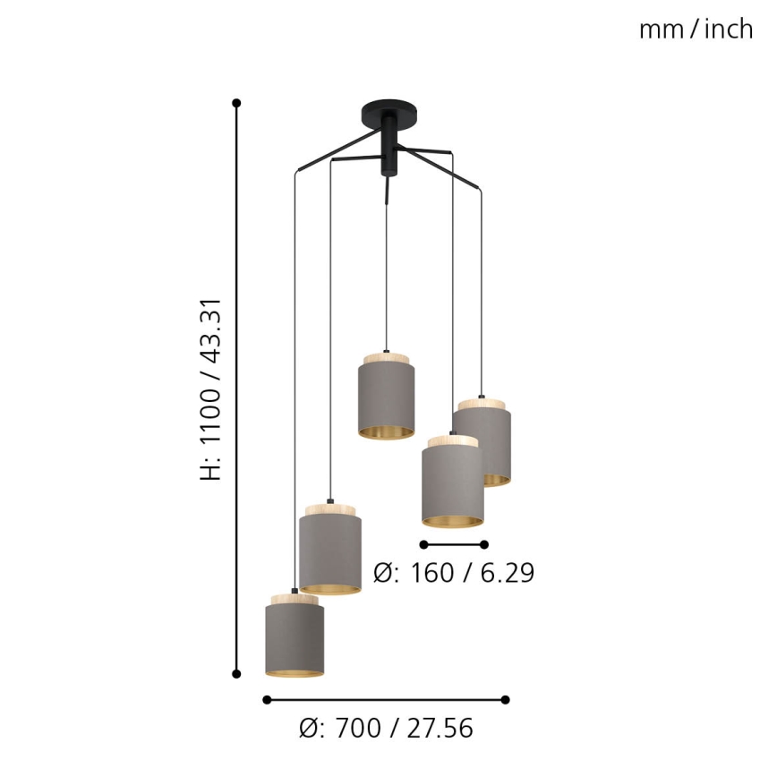 Eglo 99447 - Pakabinamas šviestuvas ant laido ALBARIZA 5xE27/40W/230V voras
