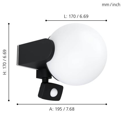 Eglo - Lauko sieninis šviestuvas jutikliu 1xE27/15W/230V IP44