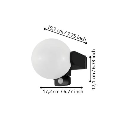 Eglo 99573 - Lauko sieninis šviestuvas su jutikliu RUBIO 1xE27/15W/230V IP44