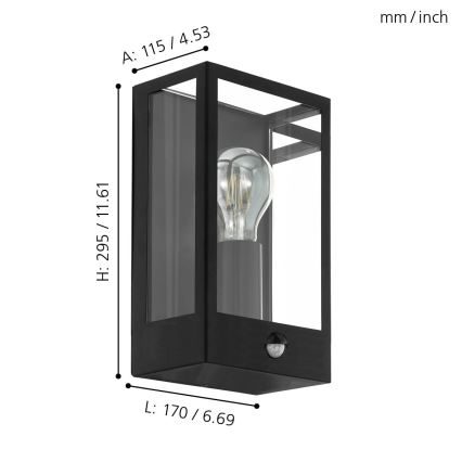 Eglo - Lauko sieninis šviestuvas su jutikliu 1xE27/60W/230V IP44