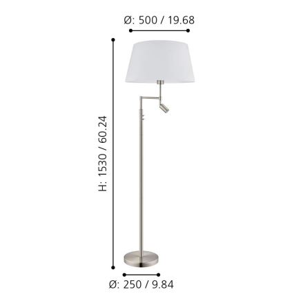 Eglo/Edi Apšvietimas - LED toršeras SANTANDER 1xE27/11W/230V + LED/2,3W matinis chromas