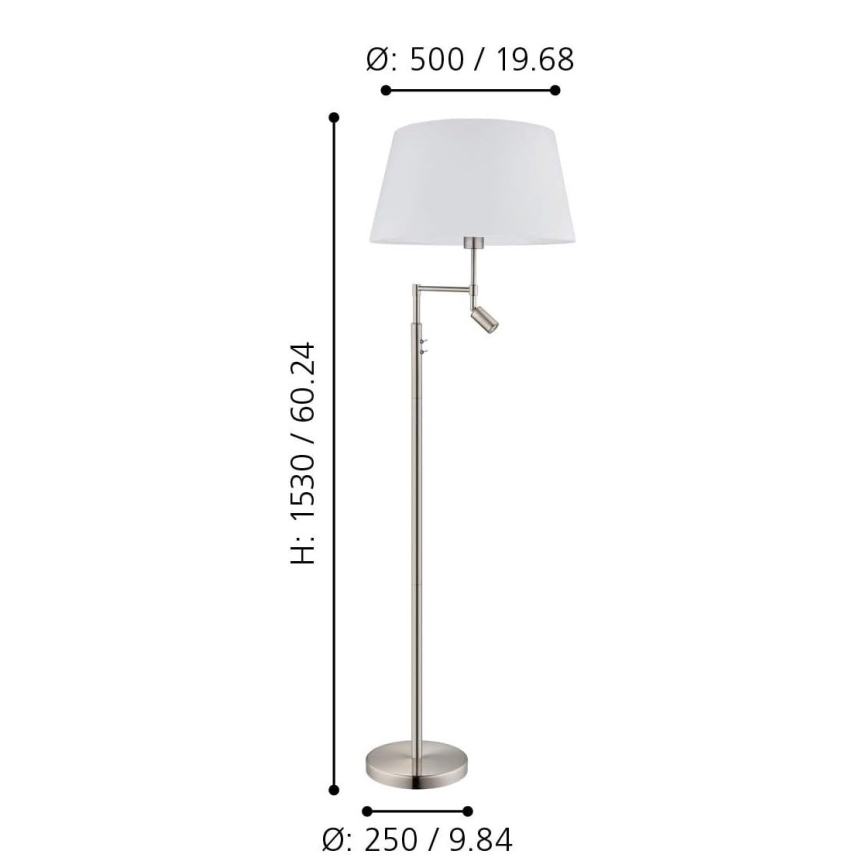 Eglo/Edi Apšvietimas - LED toršeras SANTANDER 1xE27/11W/230V + LED/2,3W matinis chromas