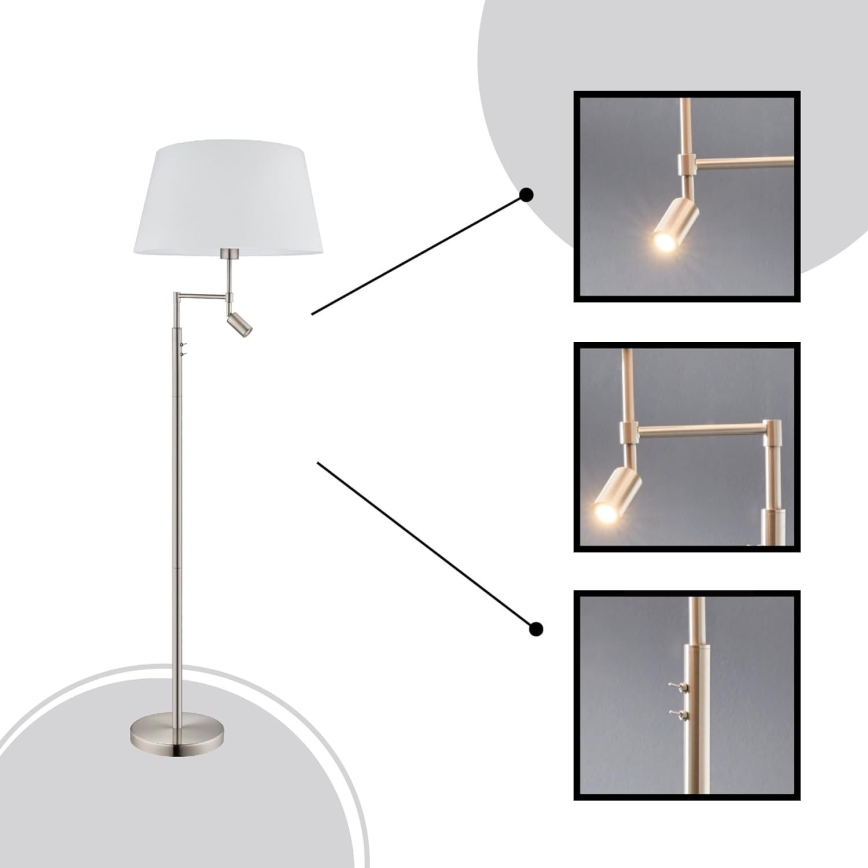 Eglo/Edi Light - LED stovėjanti lempa SANTANDER 1xE27/11W/230V + LED/2,3W matinio chromo