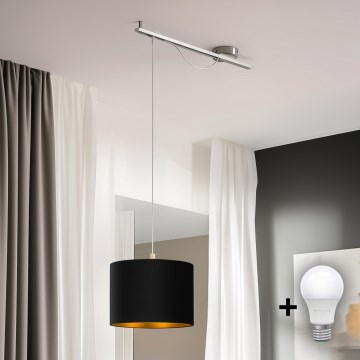 Eglo - LED Lubų šviestuvas ant laido CALCENA 1xE27/60W/230V chromas/juoda
