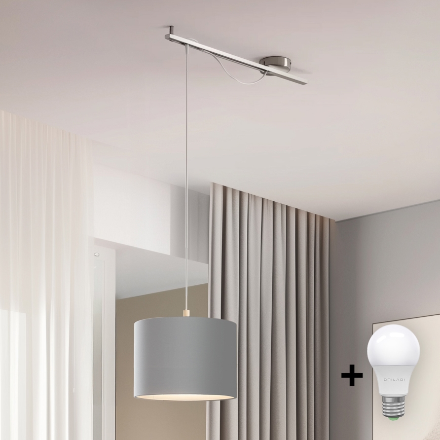 Eglo - LED Lubų šviestuvas ant laido CALCENA 1xE27/60W/230V chromas/pilka