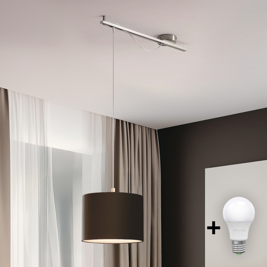 Eglo - LED Lubų šviestuvas ant laido CALCENA 1xE27/60W/230V chromas/ruda