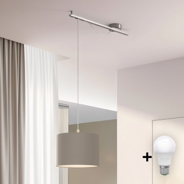 Eglo - LED Lubų šviestuvas ant laido CALCENA 1xE27/60W/230V chromas/taupe