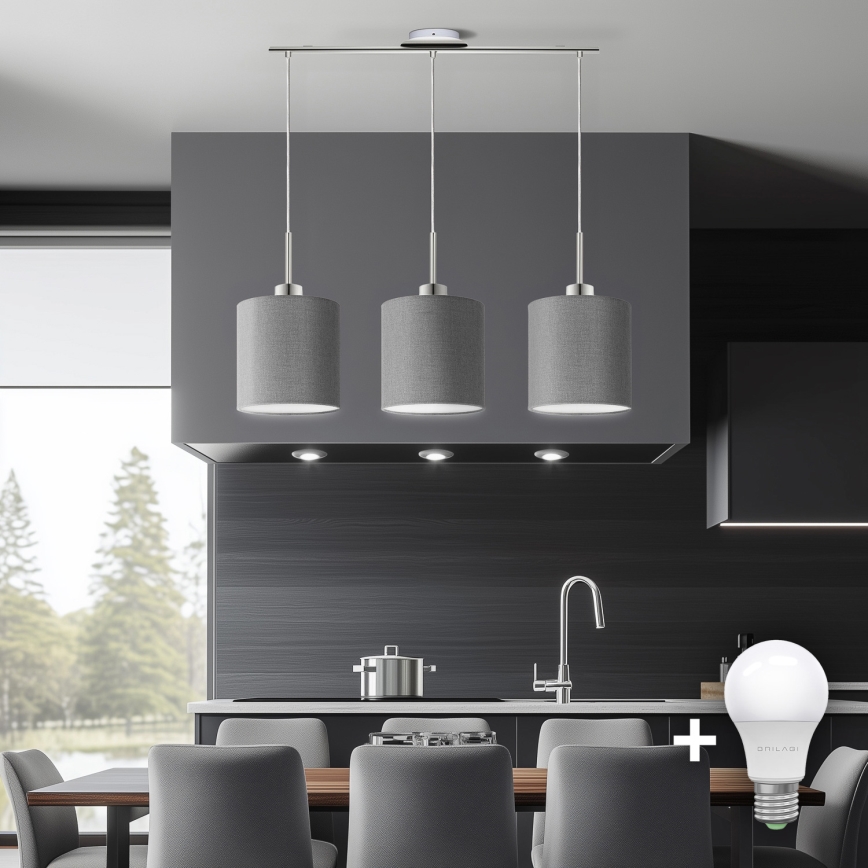 Eglo - LED Pakabinamas sietynas TUNJA 3xE27/60W/230V pilka