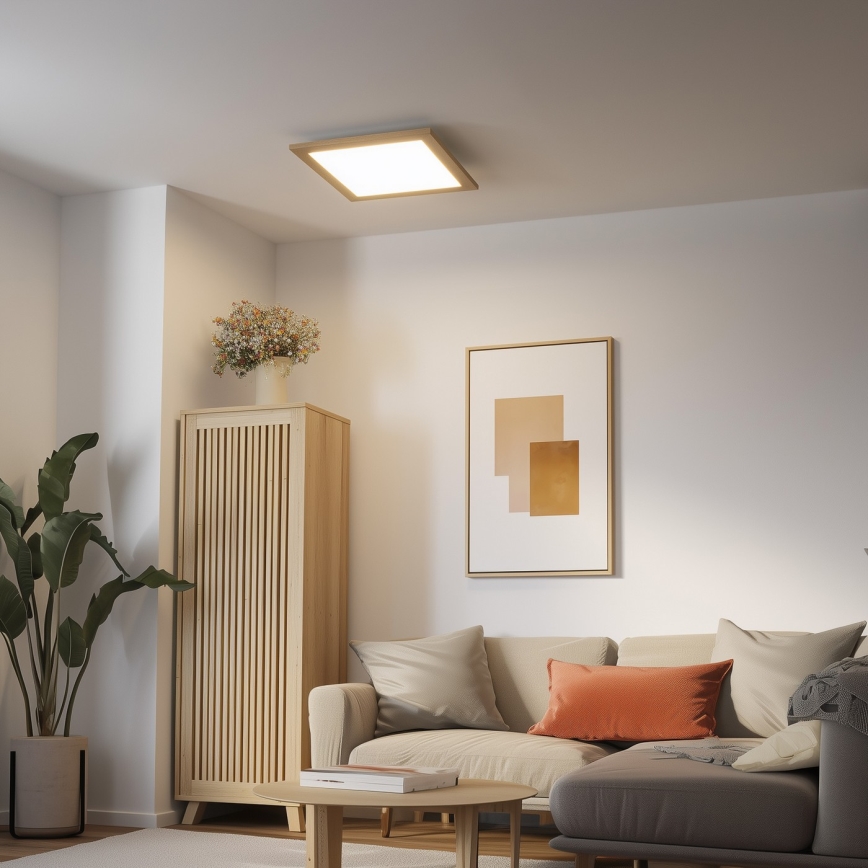 Eglo - LED RGB dimeriuojamas paviršiui montuojamas panelis SALOBRENA-C WOOD LED/40W/230V 2700-6500K 49,5x49,5 cm ruda + nuotolinis valdymas